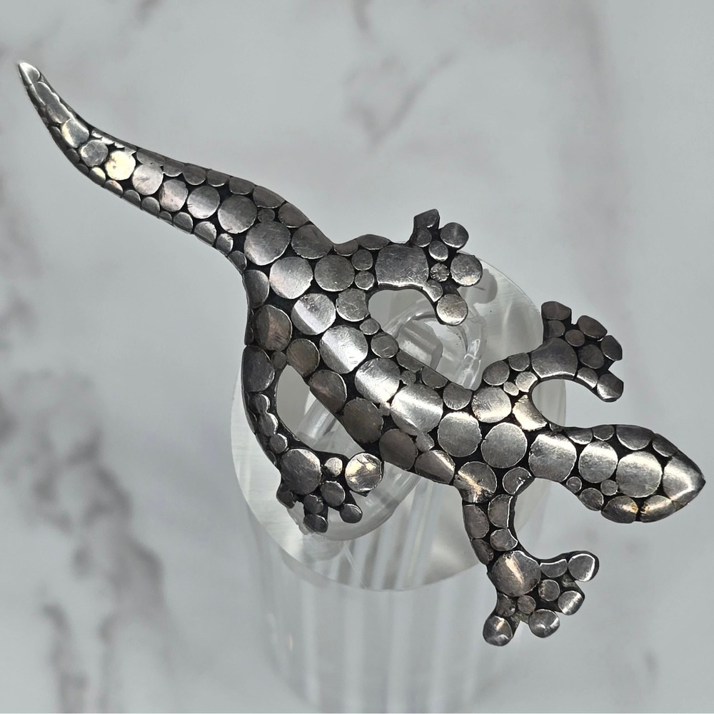 Vintage 925 Sterling Silver Lizard Gecko Brooch Textured Salamander Pin 4.5g